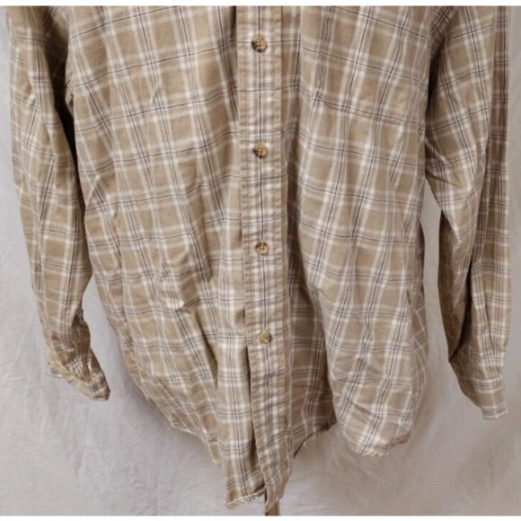 Eddie Bauer Mens XL Beige Stripe Long Sleeve Button Down Flannel Shirt - Picture 4 of 10